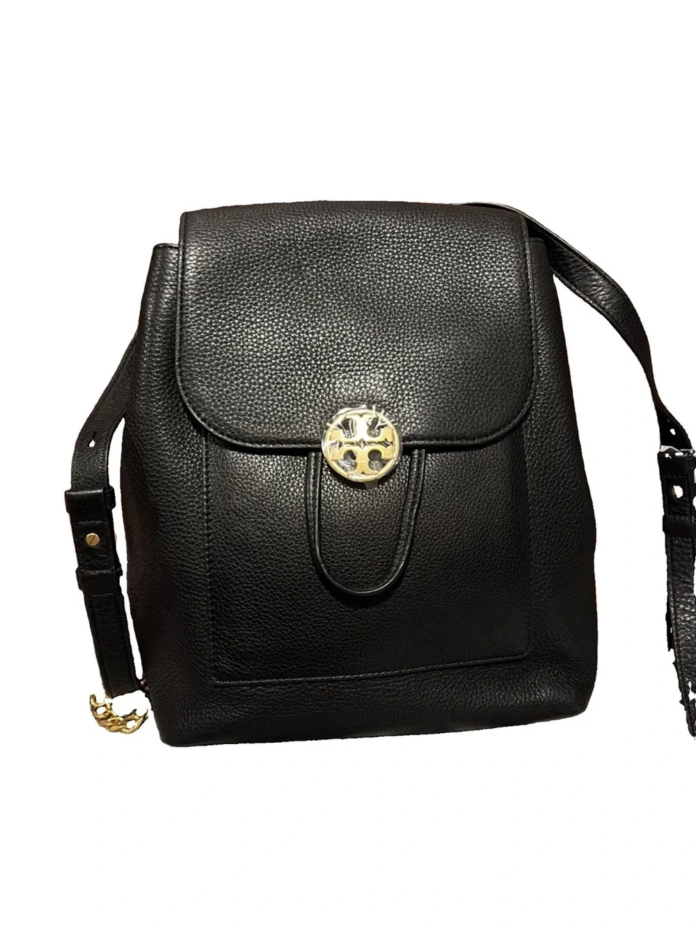 NWT Tory Burch Chelsea Black Leather Backpack with Gold chain & logo